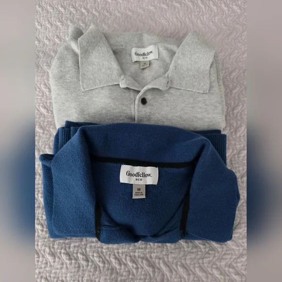 Goodfellow & Co Polo Sweater Men’s M Blue Pullover Knit, Ribbed Cuffs, Regular - Picture 2 of 6